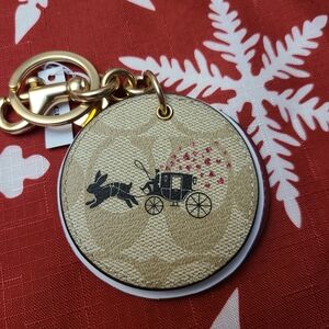 Gold and Tan Coach Keychain With Mirror